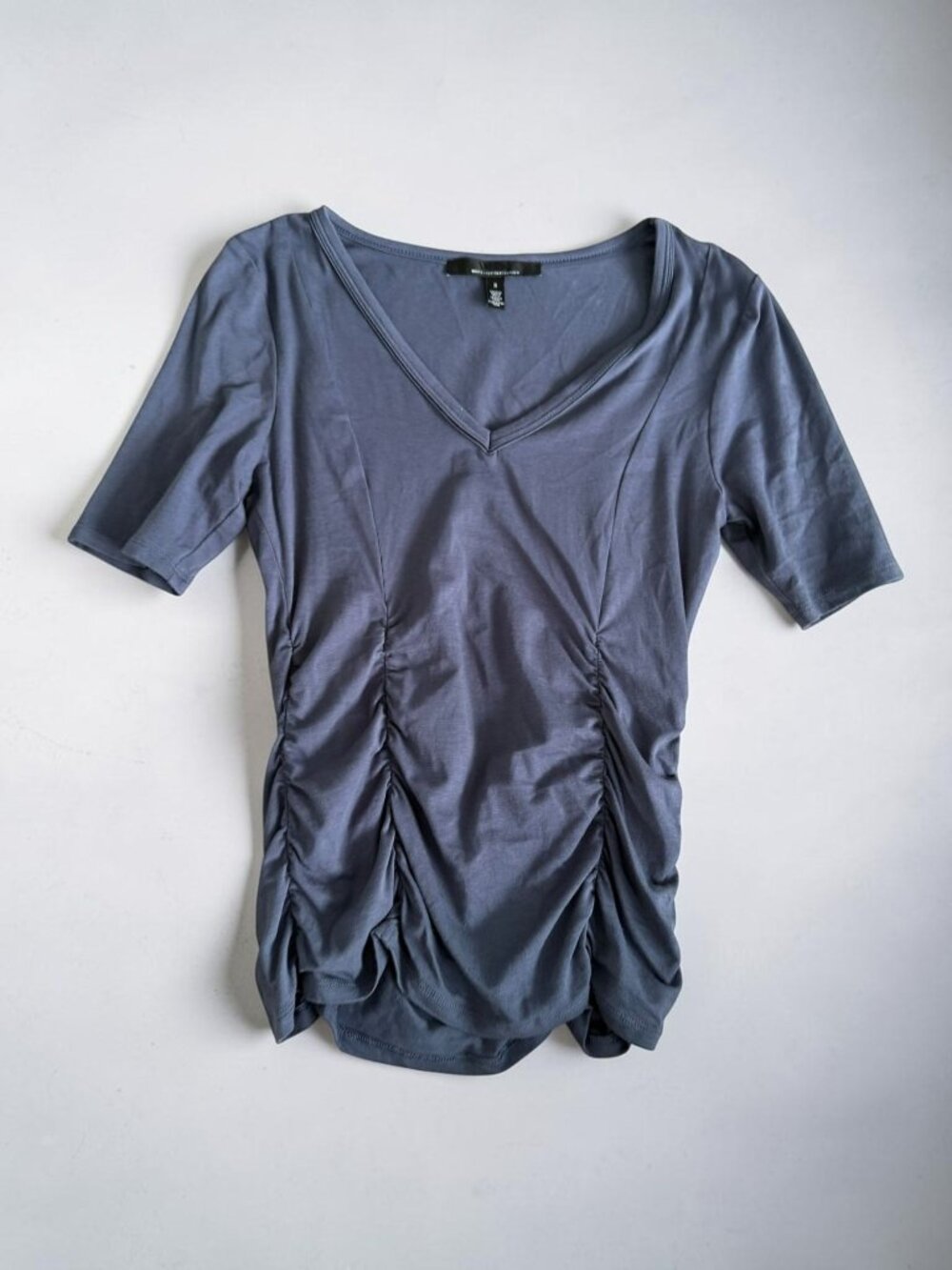 WHITE HOUSE BLACK MARKET Blue Ruched Short Sleeve Top Size Small
